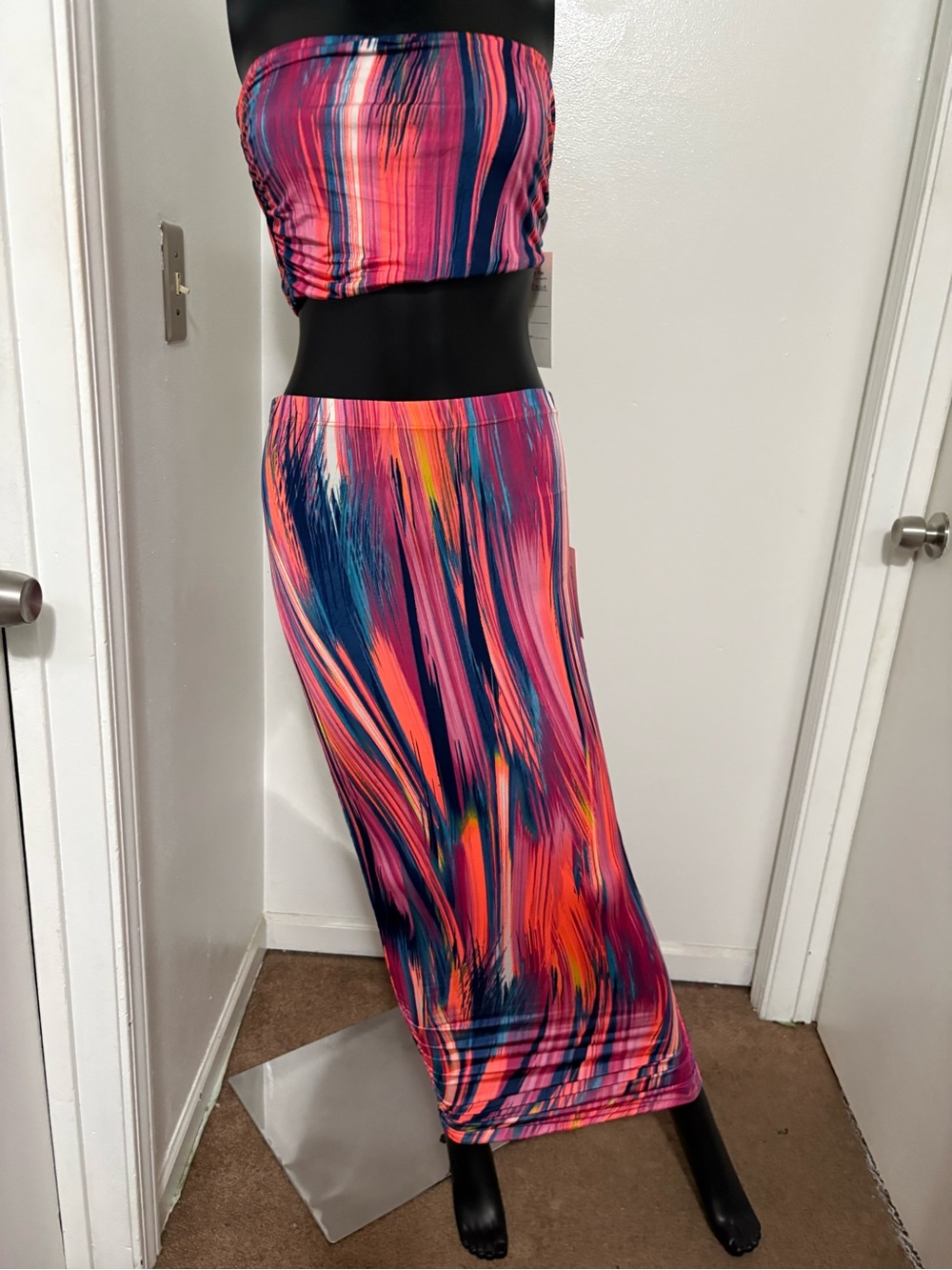 Vibrant Multi-Color Strapless Skirt Set
